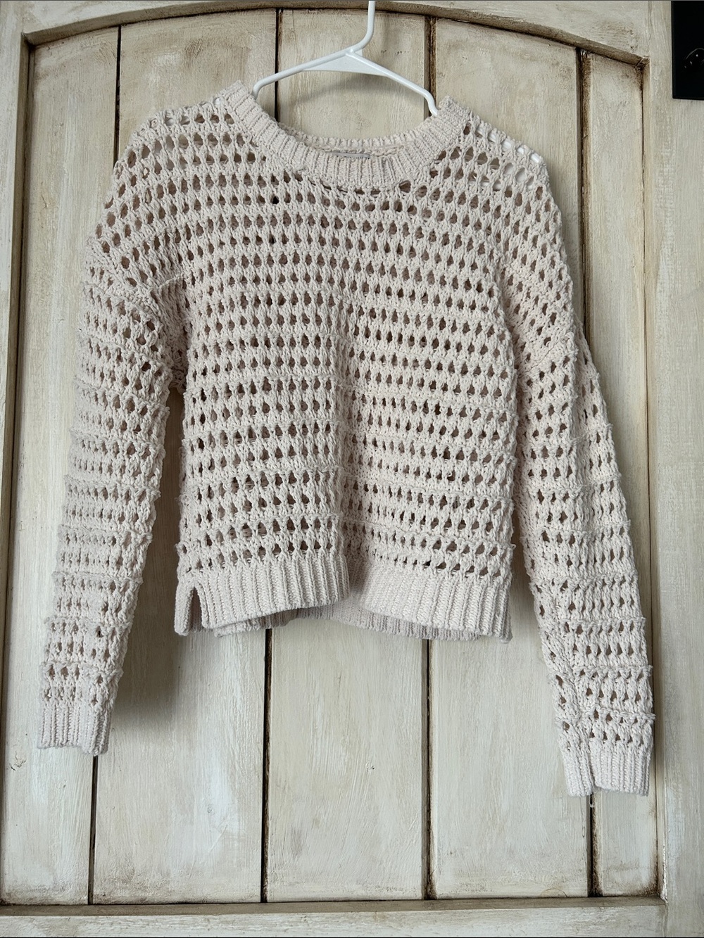 Sincerely Jules Open-Knit Crewneck Sweater in Light Cream